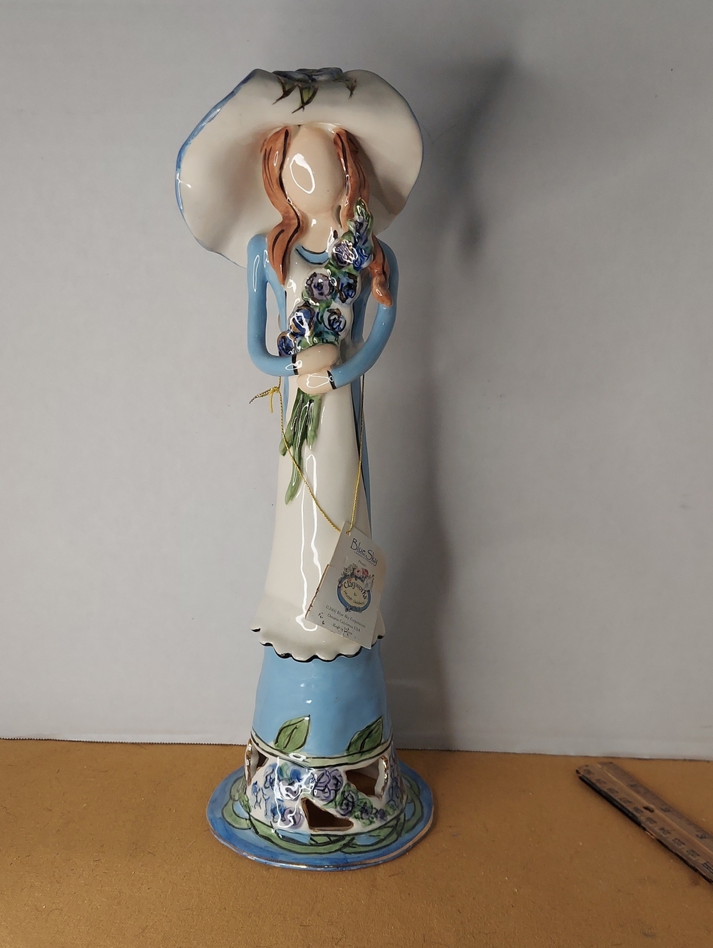 Blue Sky, Clayworks, Ceramic Floral Lady Figurine in Blue and White